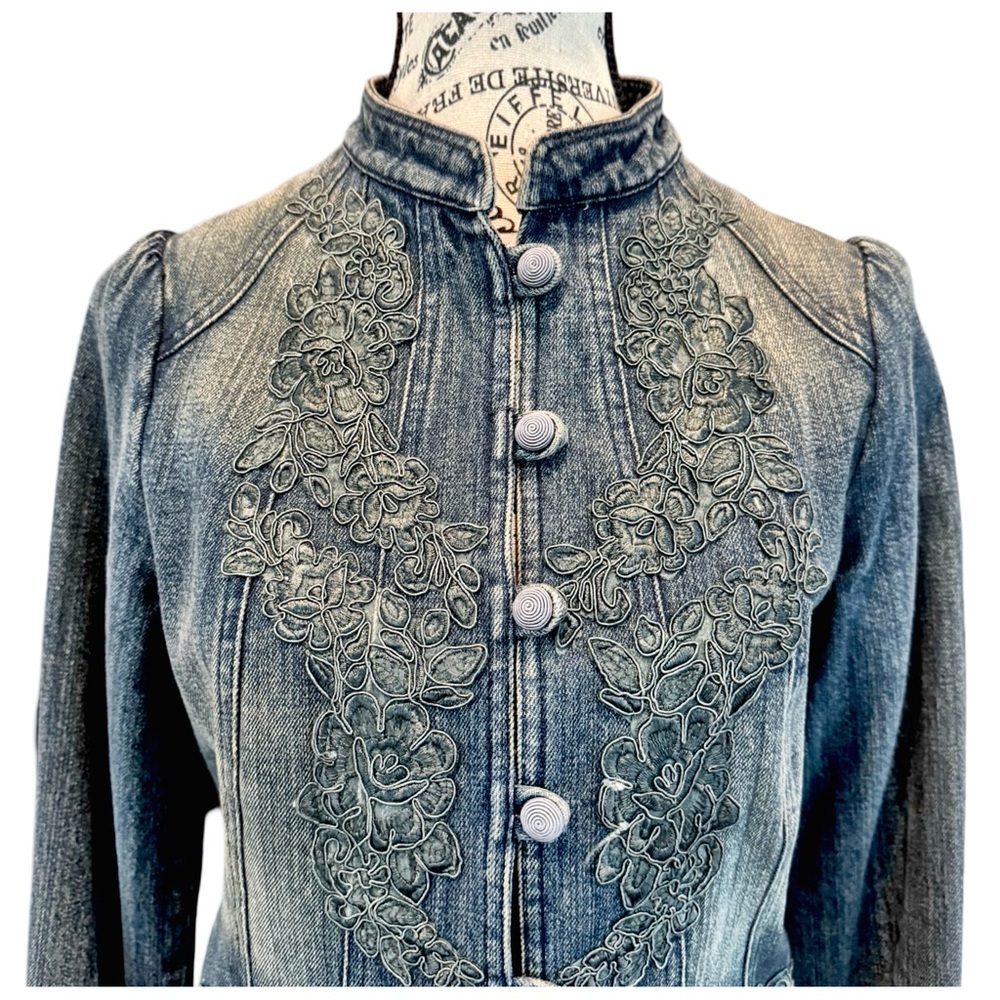 Women's Blue Jean Jacket with Embroidered Details - Picture 7 of 8